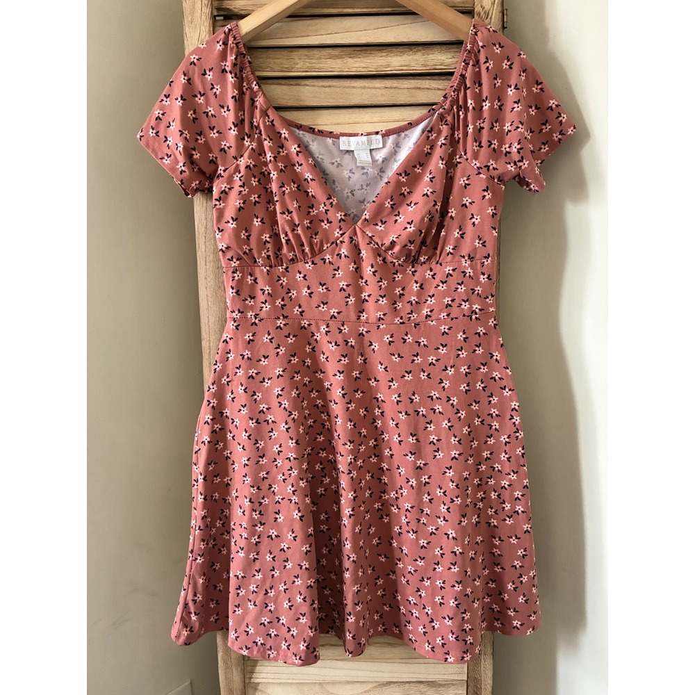 Revamped Boho Terracota Short Sleeve Sweetheart Mini Skater Dress Size M